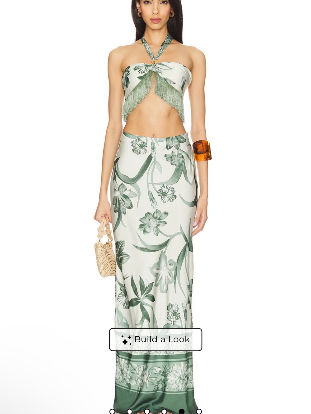 NWT Rococo Sand SET Sage Green Fringe Halter Top & Maxi Skirt M/S Revolve - Picture 3 of 9